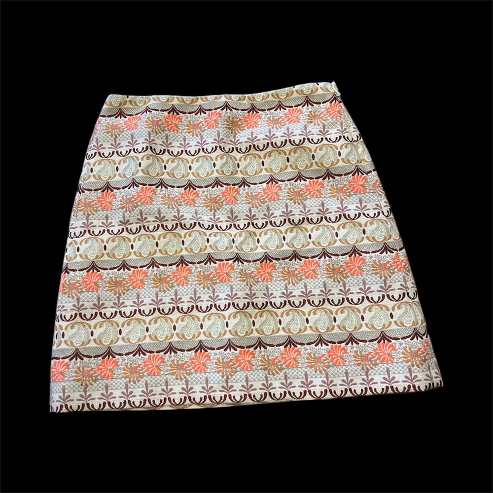 LOFT A-Line Skirt with Orange and Cream Pattern